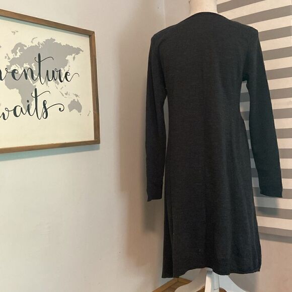 Eileen Fisher Black 100% Merino Wool Long Sleeve Asymmetrical Hem Dress Size M - Picture 5 of 12